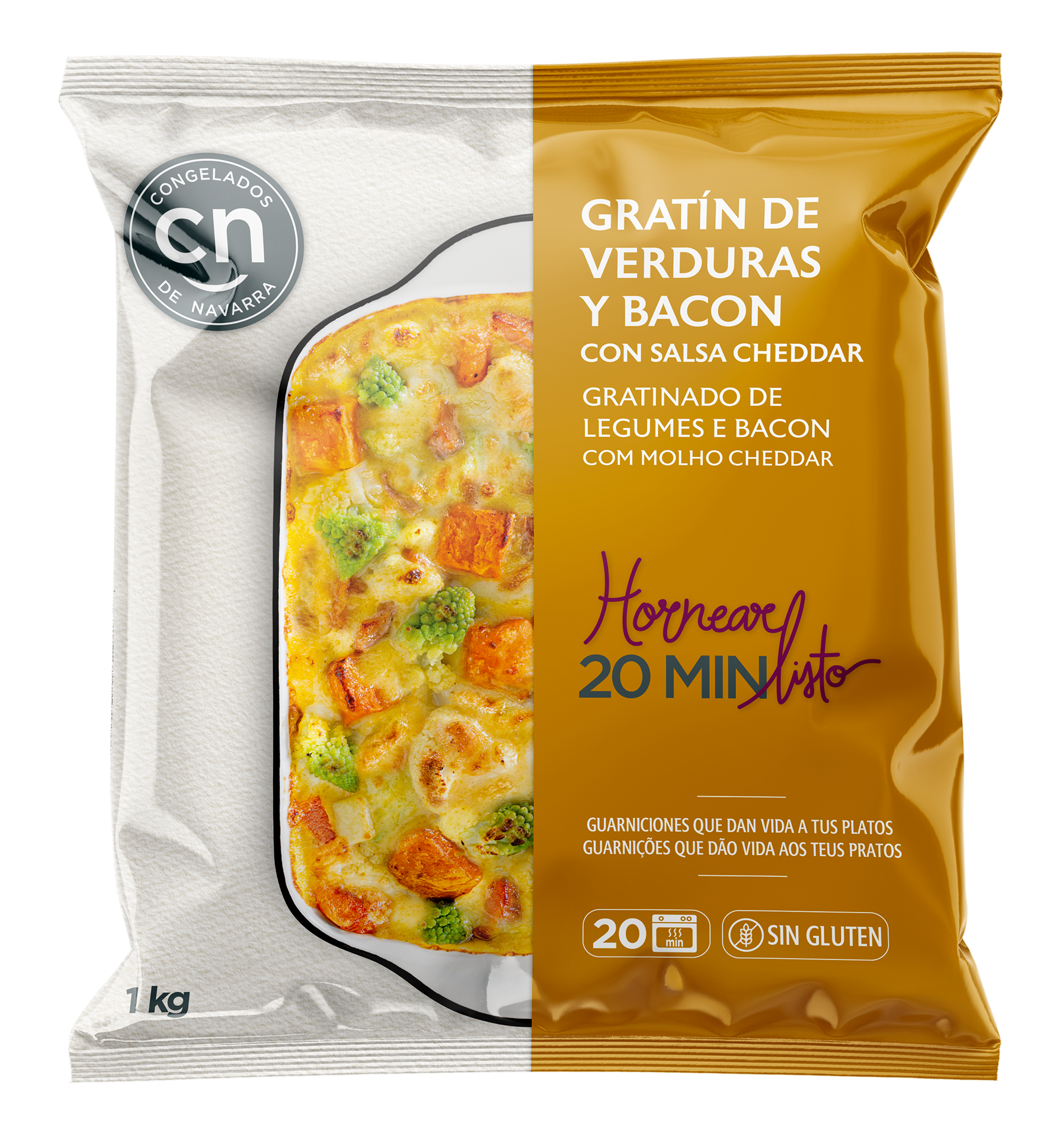 Gratín de verduras y bacon con salsa cehddar