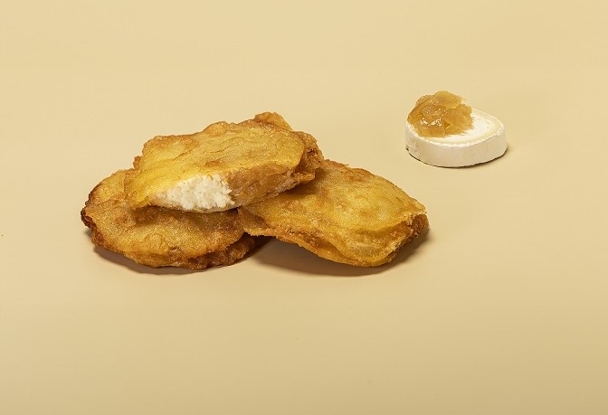 Patata d'Olot de formatge de cabra i ceba caramel·litzada P